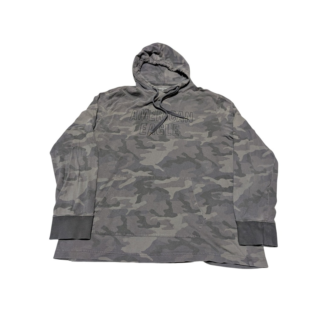 American Eagle Hoodie Mens L Gray Camo Super Soft Standard Fit Thin pullover